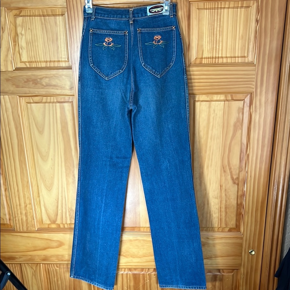 Vintage Embroidered Cotton Straight Leg Blue Jeans